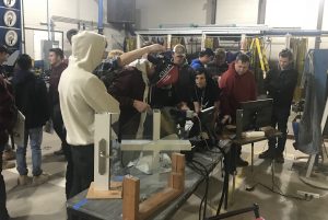 Glazier instructor Nick Papadorotheou assisting Voc Students in using the Virtual Welder 11-13-18
